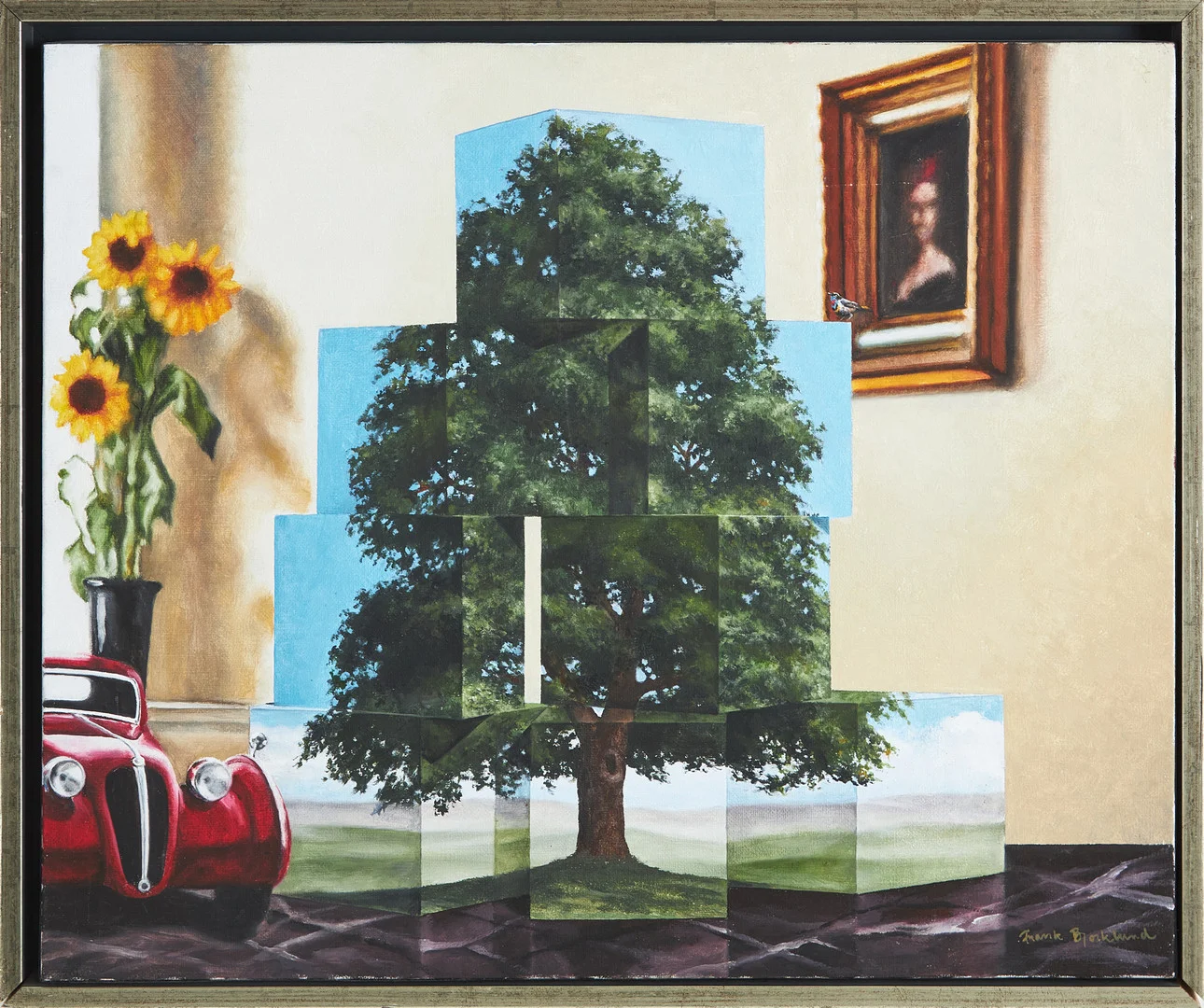 FRANK BJÖRKLUND. ''Trä klossar Interiör'' olja på duk, signerad. — Paintings — Stockholms Auktionsverk Magasin 5