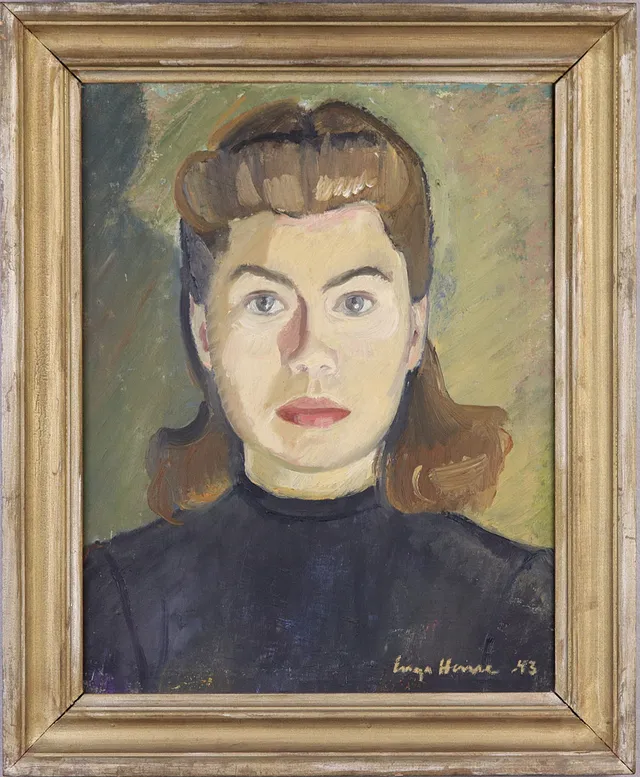 INGA HENSE. Olja på duk, självporträtt, signerad, -43.