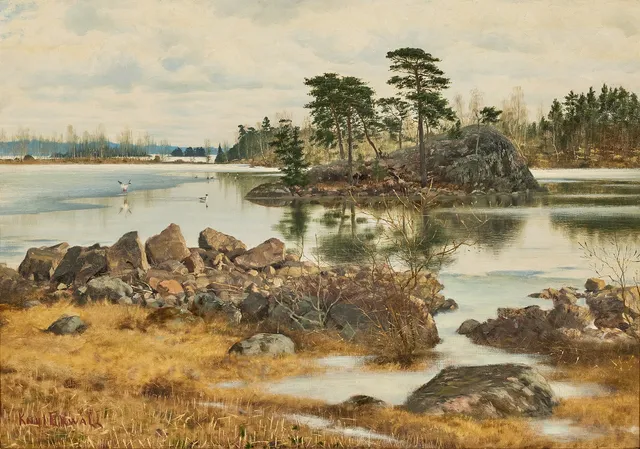 KNUT EKWALL. Vy över Sommen vid Tranås, olja på duk, 69x95 cm.