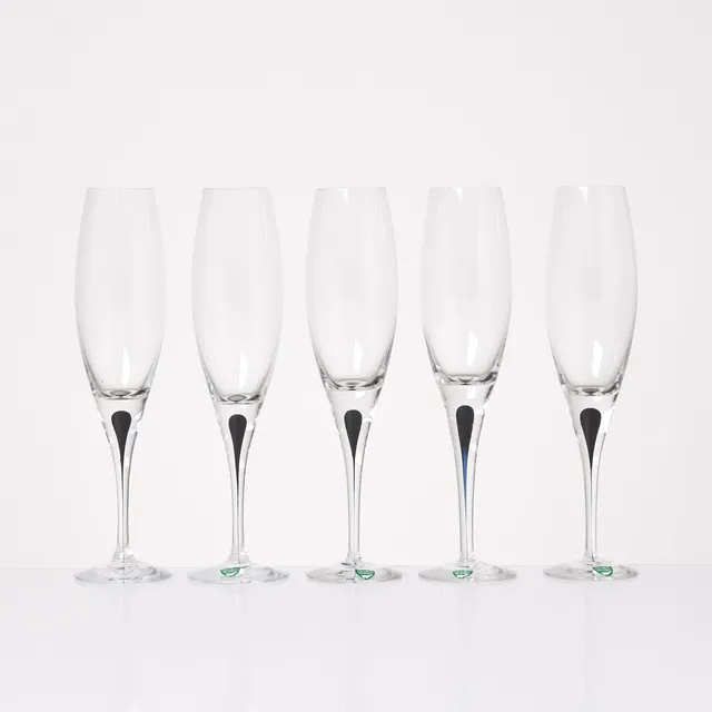 ERIKA LAGERBIELKE. Champagneglas, 5 st. "Intermezzo", Orrefors, delvis etikettmärkta.
