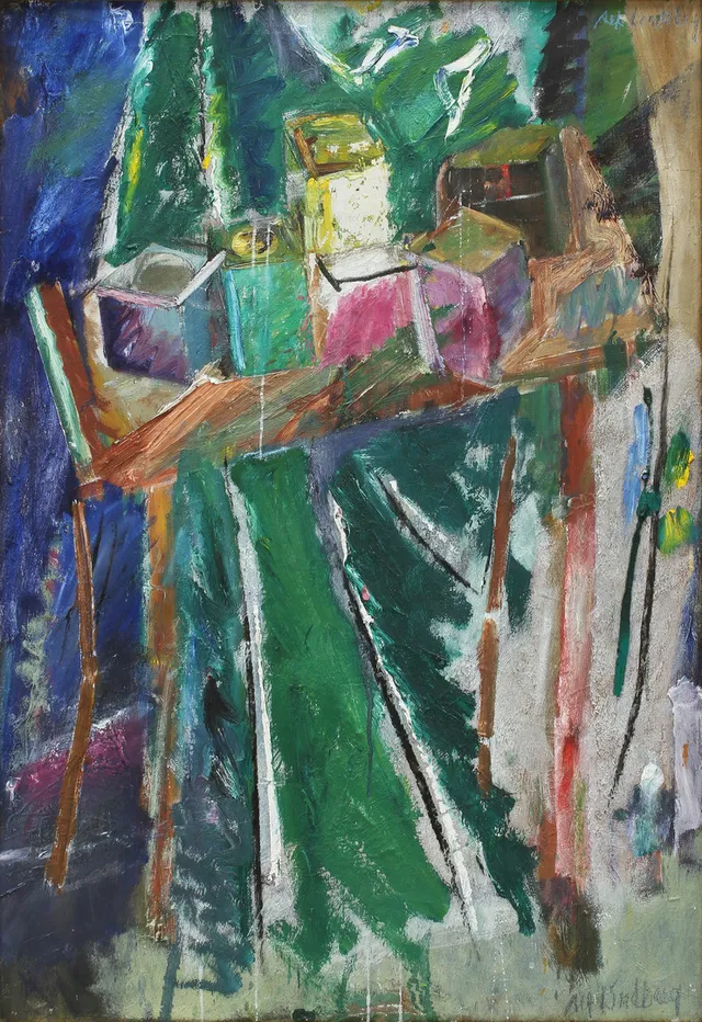 ALF LINDBERG (1905-1990). Stilleben på bord. Olja på duk.