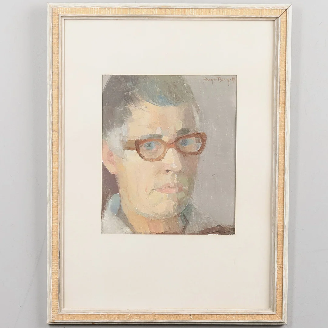 INGA BERG. Olja på duk,"Självporträtt", signerad och daterad -67. — Paintings — Örebro Stadsauktioner