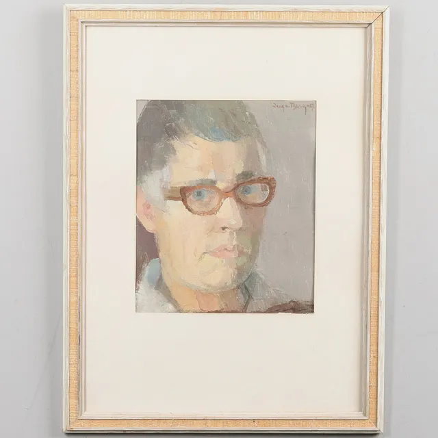 INGA BERG. Olja på duk,"Självporträtt", signerad och daterad -67.