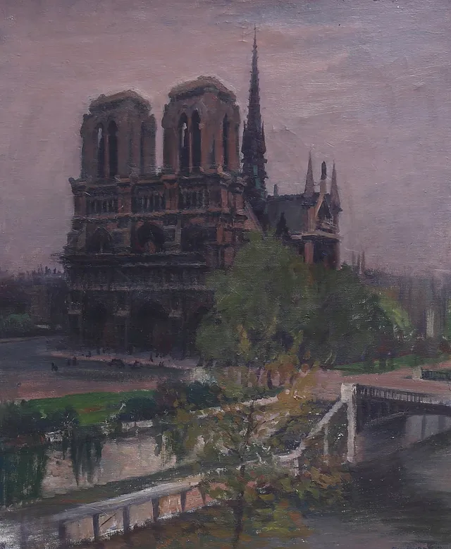 SIGNE BARTH. "Notre Dame de Paris", olja på duk, signerad samt daterad 39.