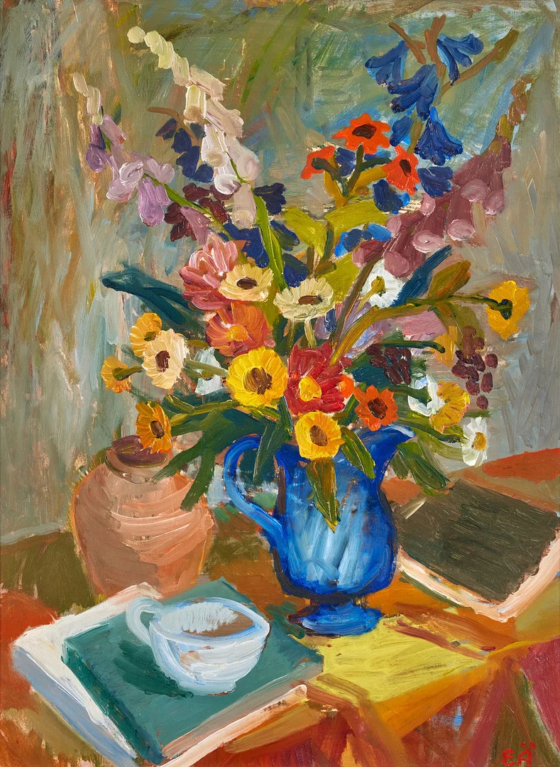 ERLING ÄRLINGSSON. Blommor, olja på pannå, 61 x 46 cm. — Paintings — Stockholms Auktionsverk Fine Art