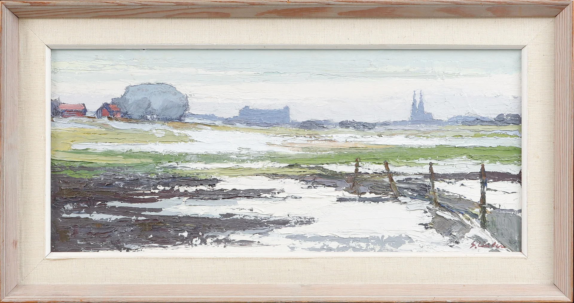 SVEN LINDER. "Uppsala från öster", olja på pannå, signerad. — Paintings — Göteborgs Auktionsverk