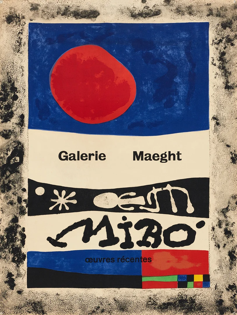 JOAN MIRÓ (Spanien, 1893-1983). Litografisk utställningsaffisch, "Oeurvres Récentes", Galerie Maeght 1954, Paris, tryck Mourlot. — Engravings & Prints — Crafoord Auktioner Stockholm