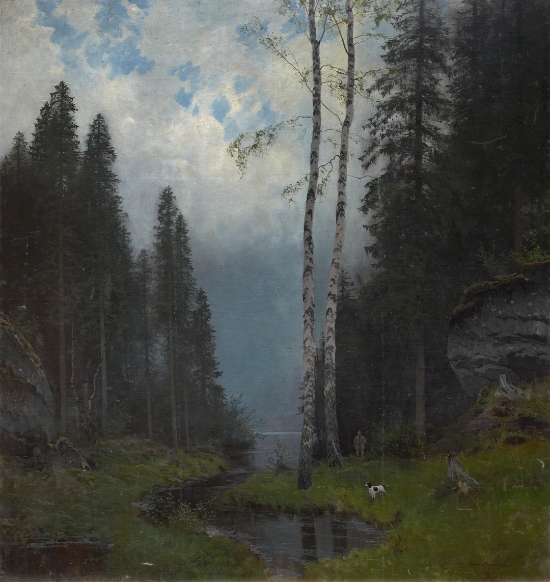 Skramstad, Ludvig — Jeger i skogen — Kunst/Maleri — Blomqvist