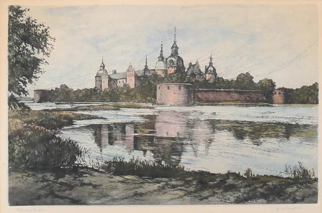 ERNST HÄLLGREN. Etsning, "Kalmar slott", signerad E Hällgren.