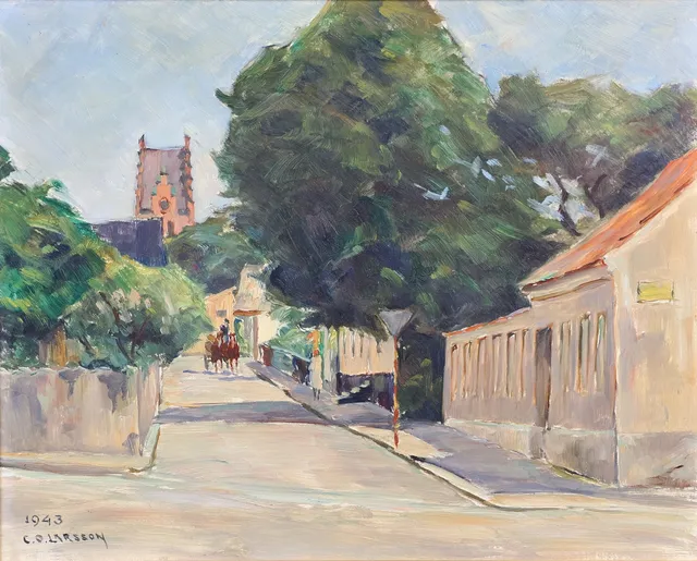 CARL OSCAR LARSSON. olja på pannå, motiv från Trelleborg.