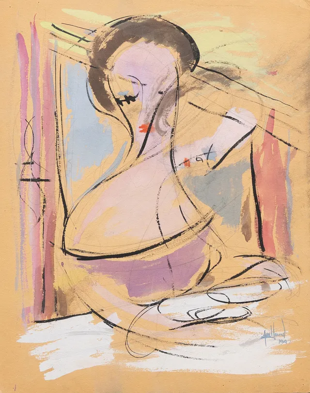 AXEL LUND (1919-1997). Figurkomposition, gouache, signerad och daterad 1947.