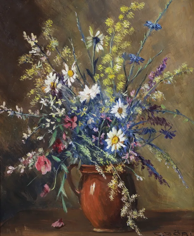 CAMILLA GÖBL-WAHL. Blomsterstilleben, olja på duk, signerad.