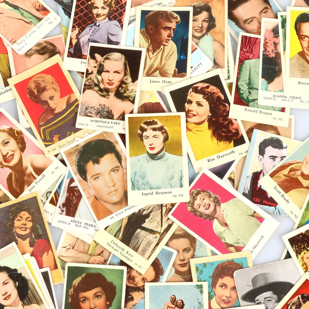 IDOLBILDER/FILMISAR, ca 250 st, bla. Elvis Presley, Gregory Peck, Greta Garbo mfl... — Collectible trading cards — Stadsauktion Sundsvall