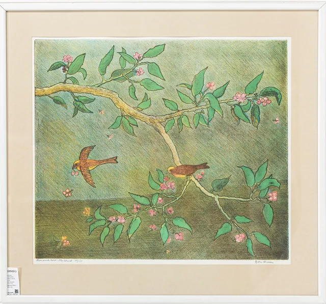 BJÖRN FORSMAN. "Blommande kvist" Stenlitografi, 150/175, signerad Björn forsman.