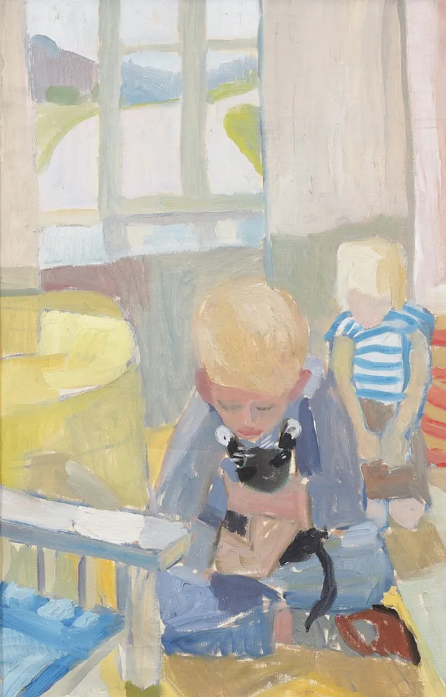 ERIK HÖGLUND. Lekande barn, Olja på duk, signerad.