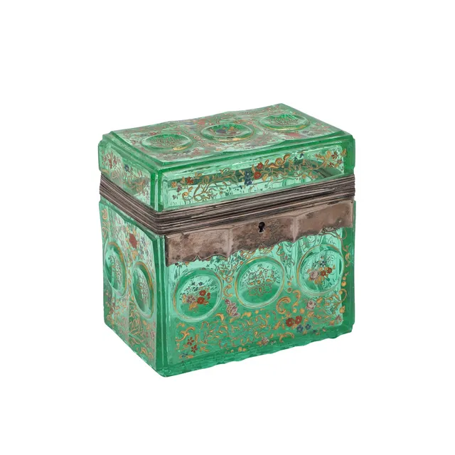 BOHEMIAN SILVER MOUNTED GLASS CASKET.