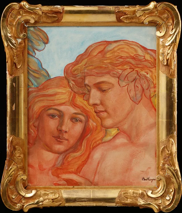 BROR HILLGREN. "Paul och Virginie", akvarell, signerad.