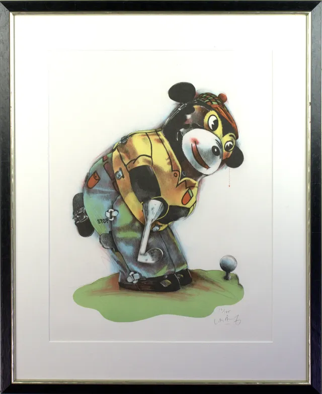 LASSE ÅBERG. Litografi 17/175, "Mechanical Bear Golfer", signerad.