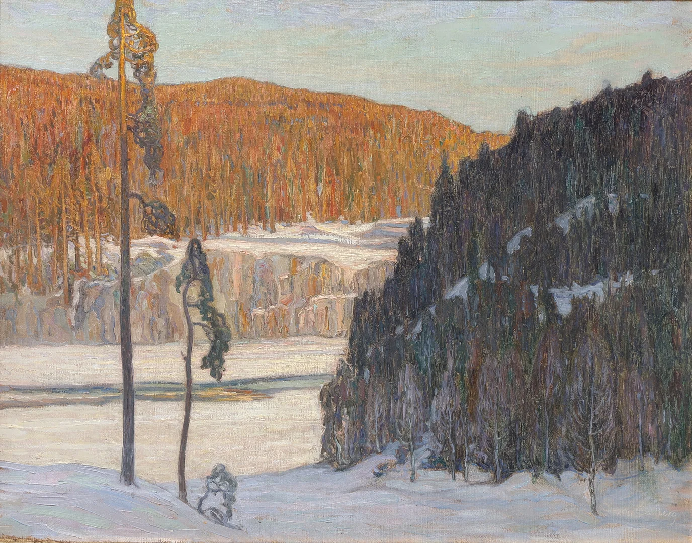 HUGO CARLBERG (1880-1943). Vinterlandskab med sol, olie på lærred, Sverige, signeret. — Paintings — Palsgaard Kunstauktioner