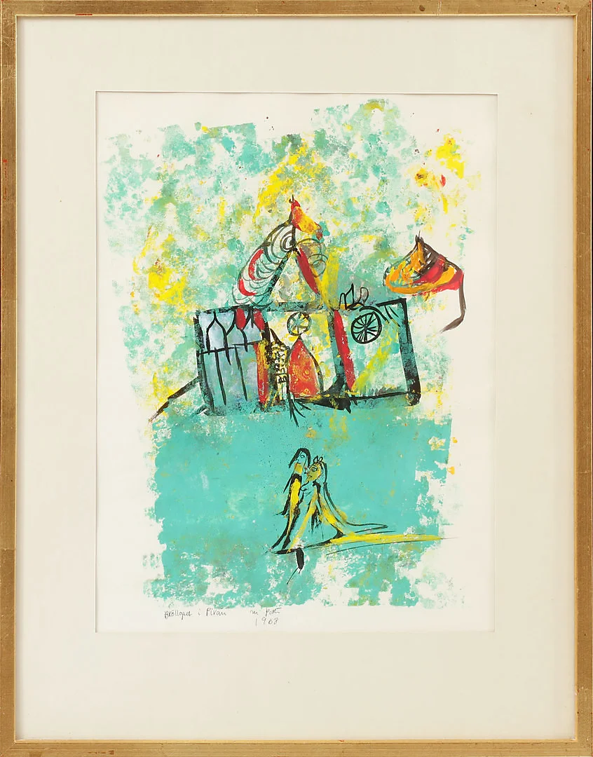 MADELEINE PYK. "Bröllopet i Pivan" Gouache, signerad och daterad 1968. — Paintings — Göteborgs Auktionsverk