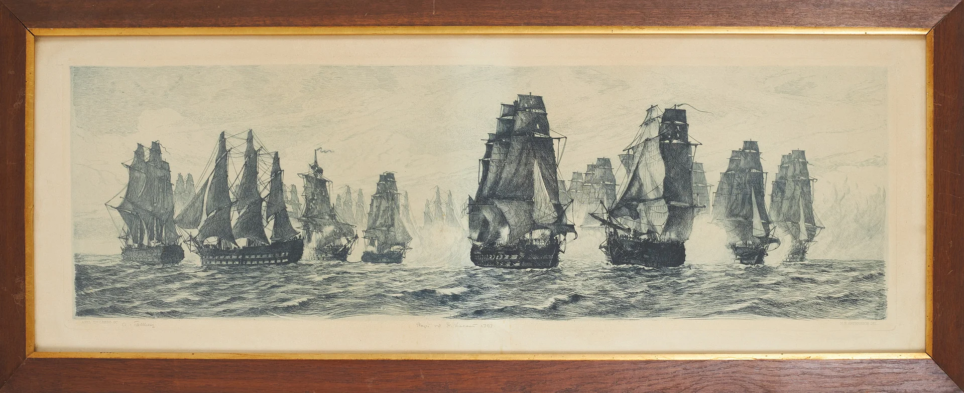 AXEL TALLBERG. "Slaget vid Sankt Vincent 1797", etsning, signerad. — Engravings & Prints — Stockholms Auktionsverk Sickla