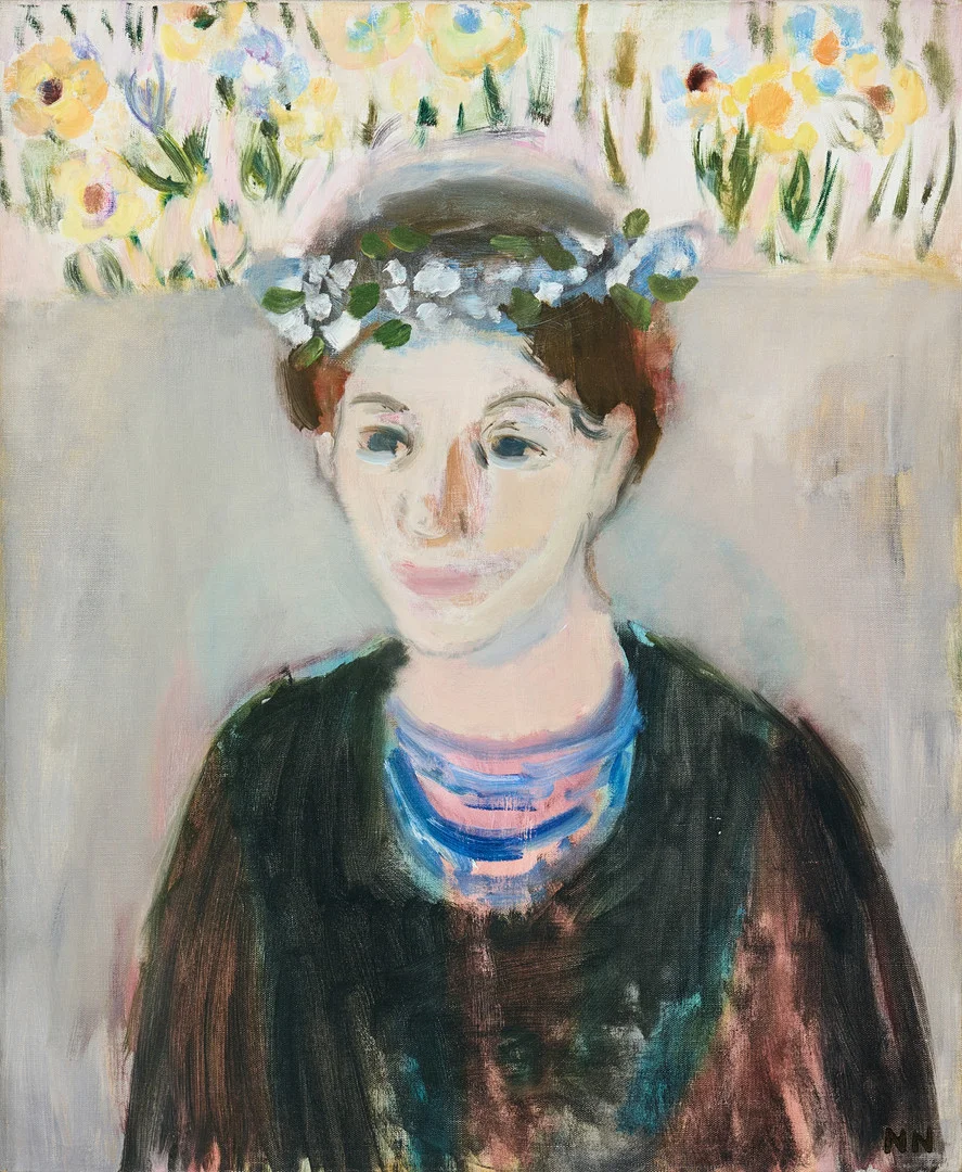 NILS NILSSON. Kvinna med blomkrans. — Paintings — Stockholms Auktionsverk Fine Art