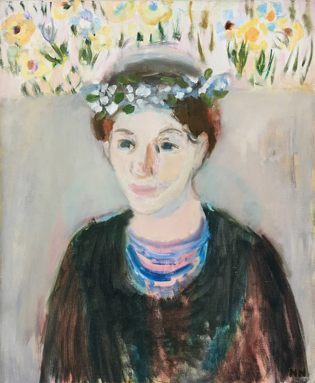 NILS NILSSON. Kvinna med blomkrans.