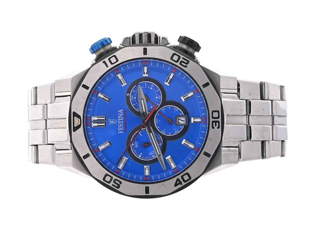 Festina Chrono Bike, stål, 45mm, quartz, datum safirglas, kronograf,boettnr.f20448/2,stållänk — Klockor/Festina — Kaplans