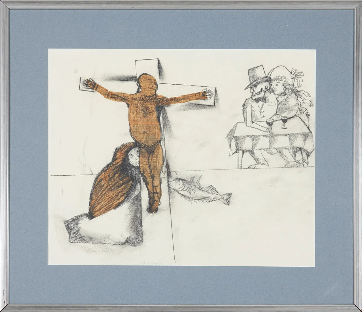 GÖSTA KRILAND. Figurkomposition, collage och blyerts, signerad. — Drawings — Stockholms Auktionsverk Sickla