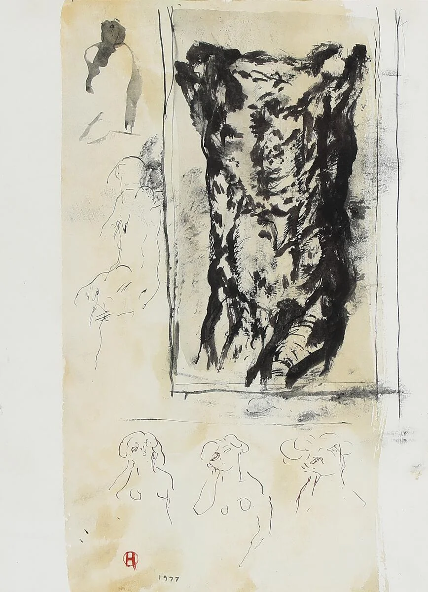 Untitled, 1977. Signed with monogram, dated 1977. Ink and watercolour on paper. 29.5 × 20.5 cm. — Modern Paintings/Modern art — Bruun Rasmussen