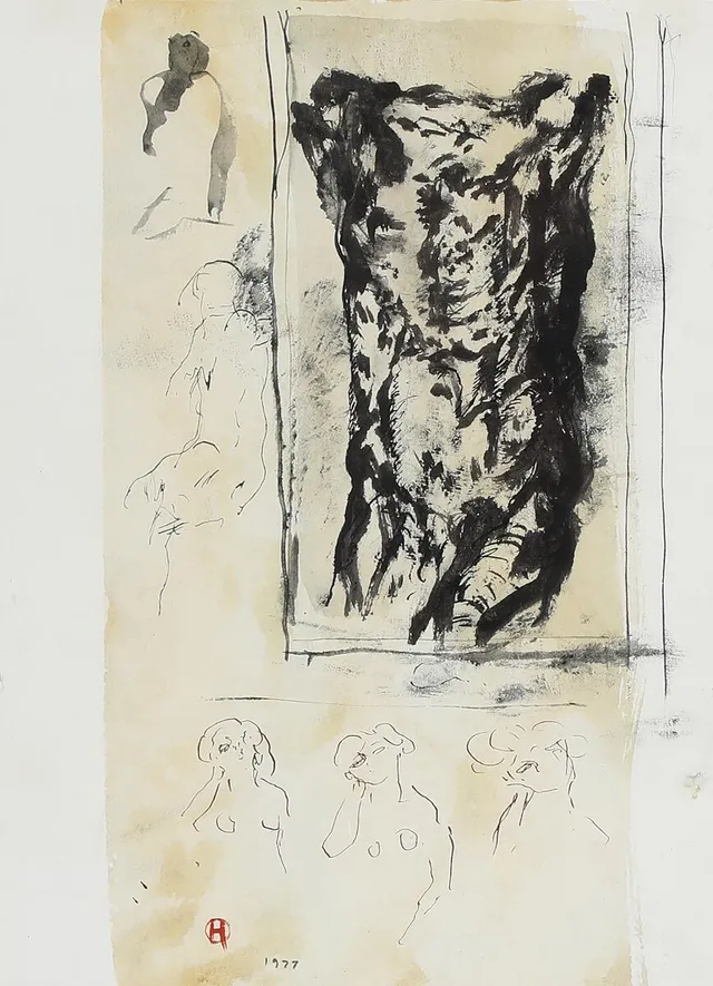 Untitled, 1977. Signed with monogram, dated 1977. Ink and watercolour on paper. 29.5 × 20.5 cm.