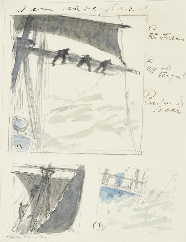 GÖSTA WERNER (1909-1989). Sjömansliv, signerad, akvarell.