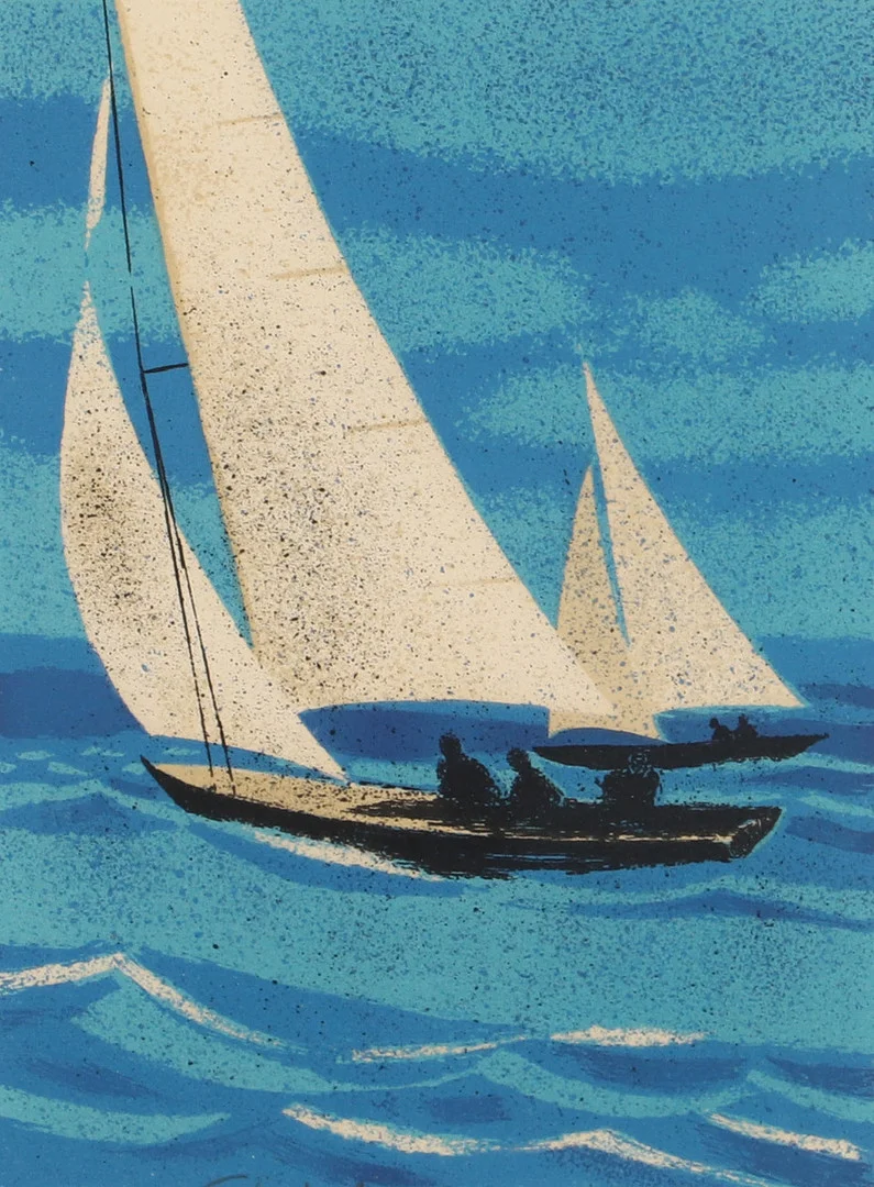 YVES GANNE. Segelbåt, färglitografi, signerad. — Engravings & Prints — Helsingborgs Auktionskammare