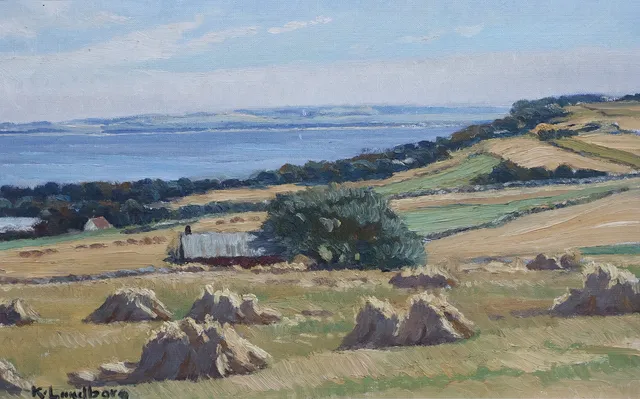 KARL LUNDBORG. olja på duk, "Utsikt mot Laholmsbukten".