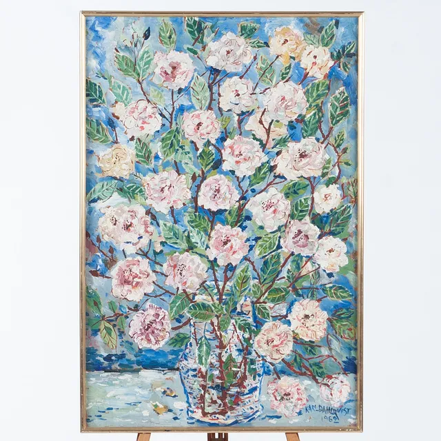 KARL DAHLQVIST. Blomsterstilleben, olja på pannå, signerad och daterad 1962.