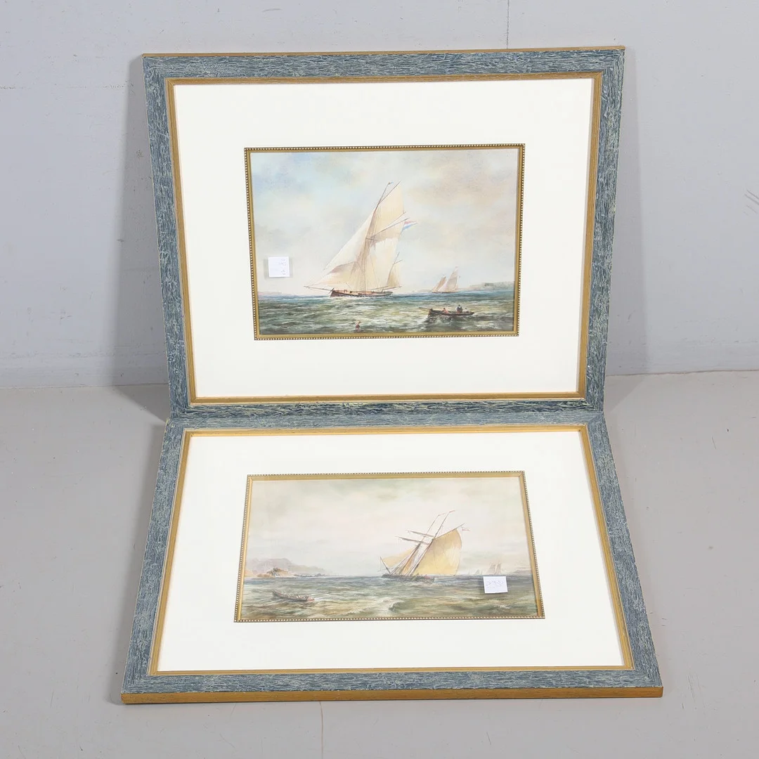 19TH CENTURY ENGLISH SCHOOL. YACHT AND OTHER SHIPPING OFF A COASTLINE, AND COMPANION (2). — Paintings — Lawrences Auctioneers