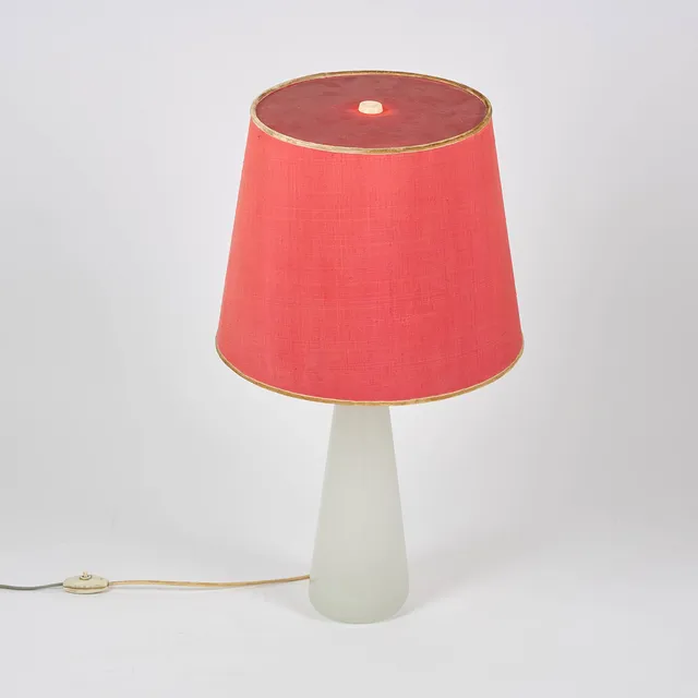 PAOLO VENINI. Bordslampa, Murano glas med små bubblor, 1950-talet, originaletikett.