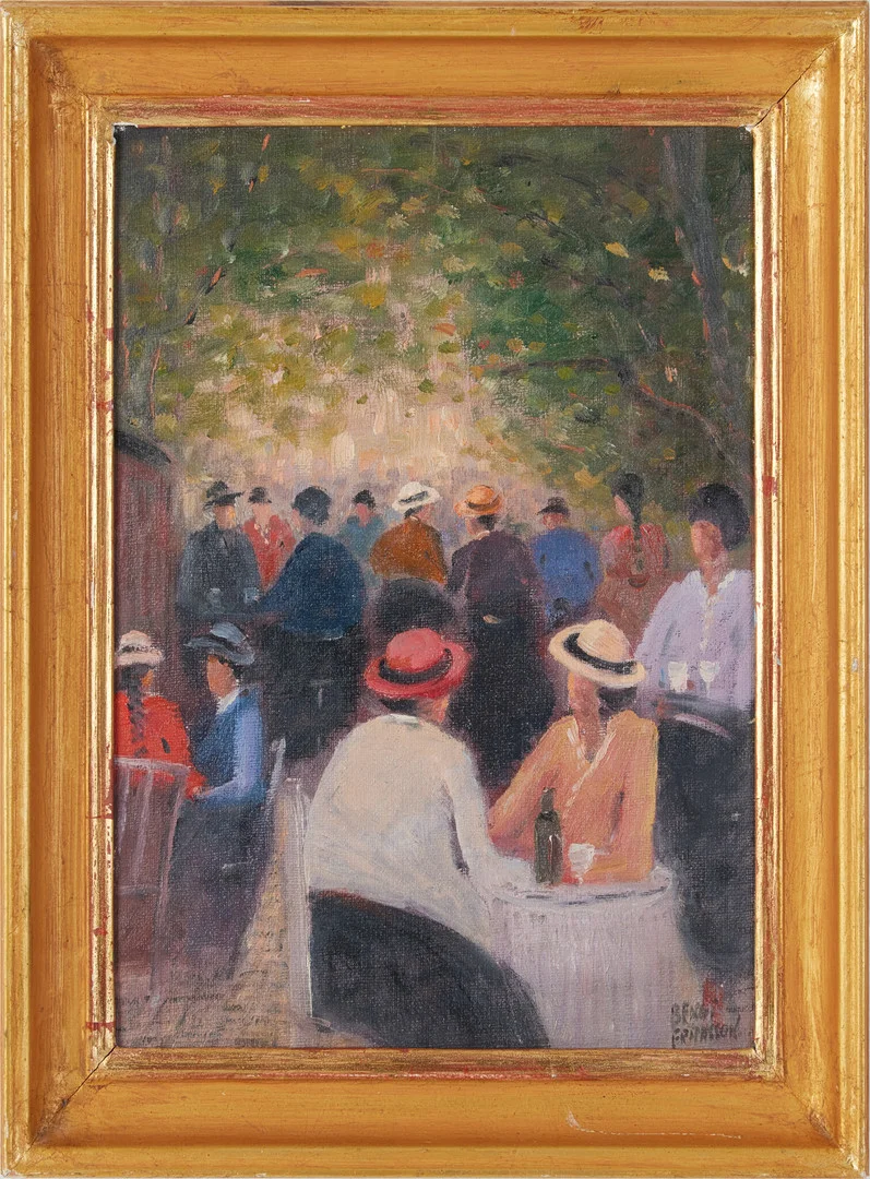 BENGT FRANSSON (F. 1935). Cafébesökare, olja på duk, signerad. — Paintings — Stockholms Auktionsverk Magasin 5