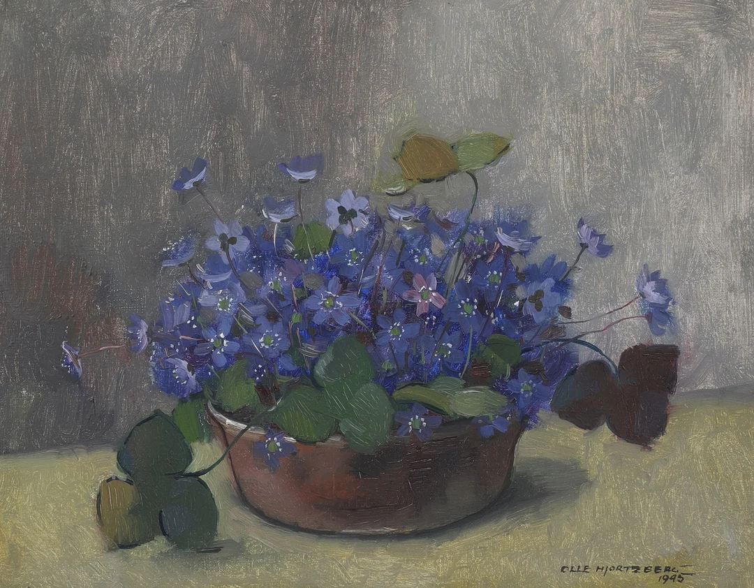 OLLE HJORTZBERG. Olja på duk, blomsterstilleben, signerad och daterad 1945. — Paintings — Ekenbergs Auktioner