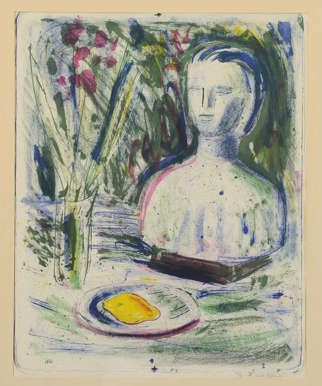 WALDEMAR SJÖLANDER. Stilleben, färglitografi, signerad, numrerad 28/51, daterad 1944.