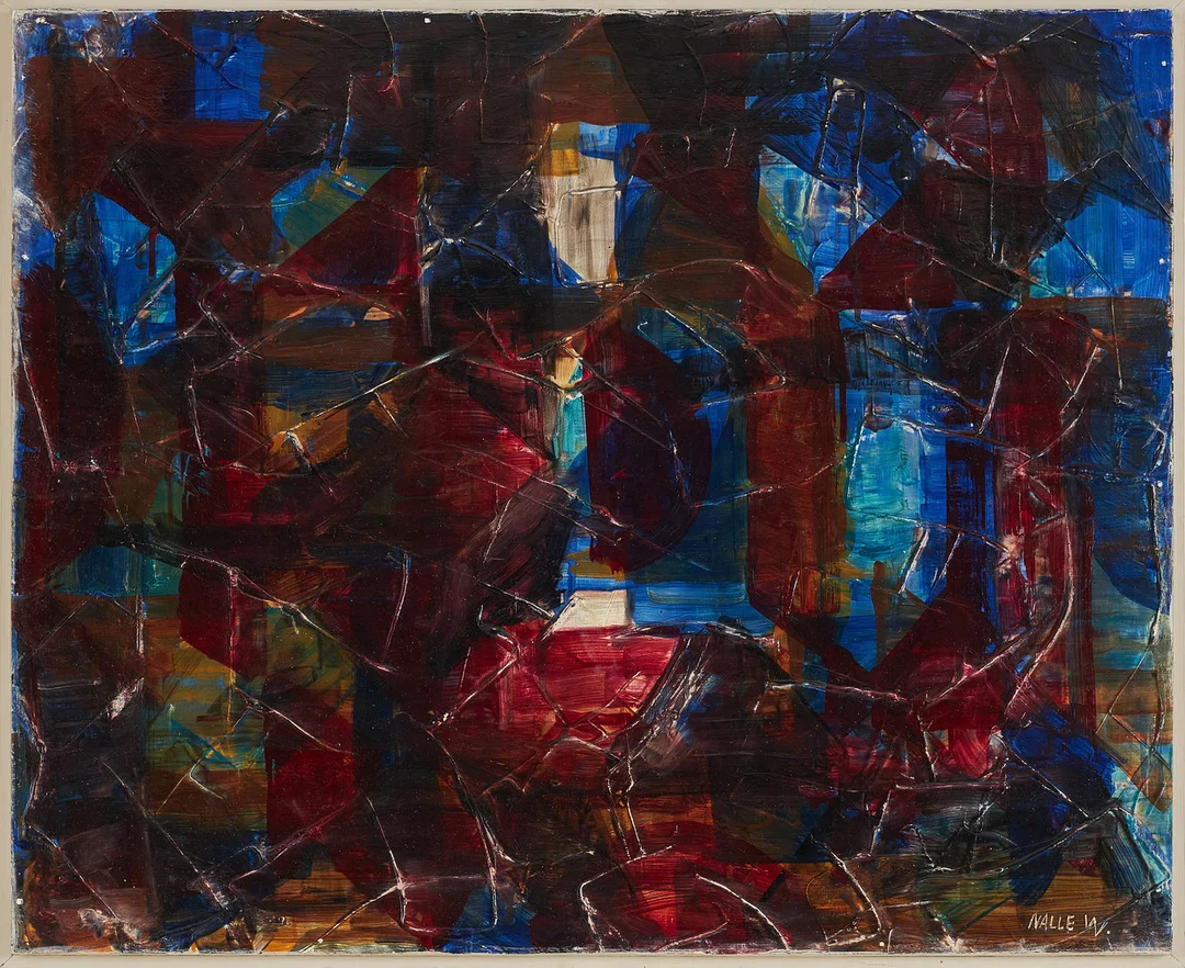 NALLE WERNER. Komposition, olja på duk/blandteknik på pannå, signerad Nalle W. — Paintings — Stockholms Auktionsverk Sickla