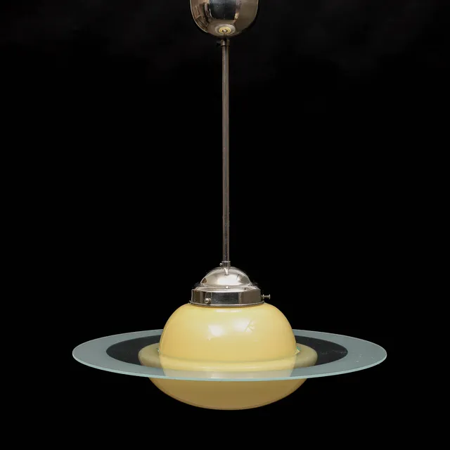 TAKLAMPA, glas, krom, "Saturnus", 1900-talets första hälft.