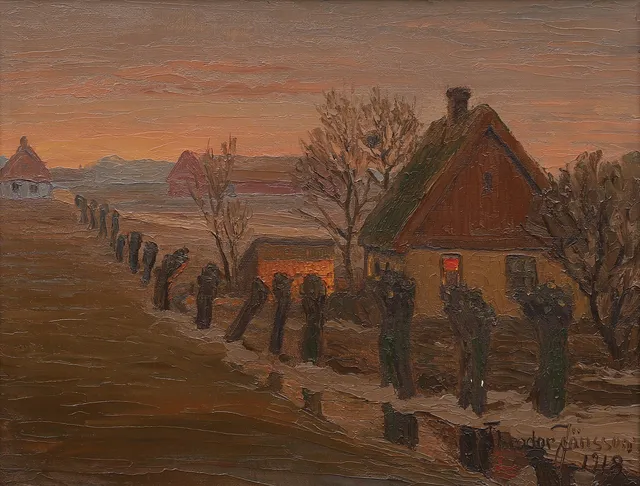 THEODOR JÖNSSON. Skånskt skymningslandskap, olja på duk, signerad och daterad 1918.