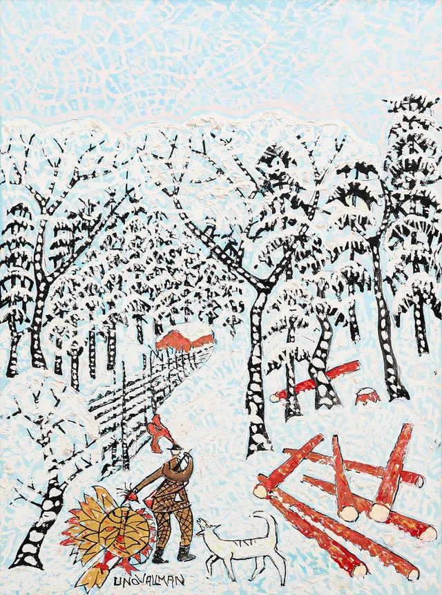 UNO VALLMAN. "Jägaren", olja på duk, signerad.