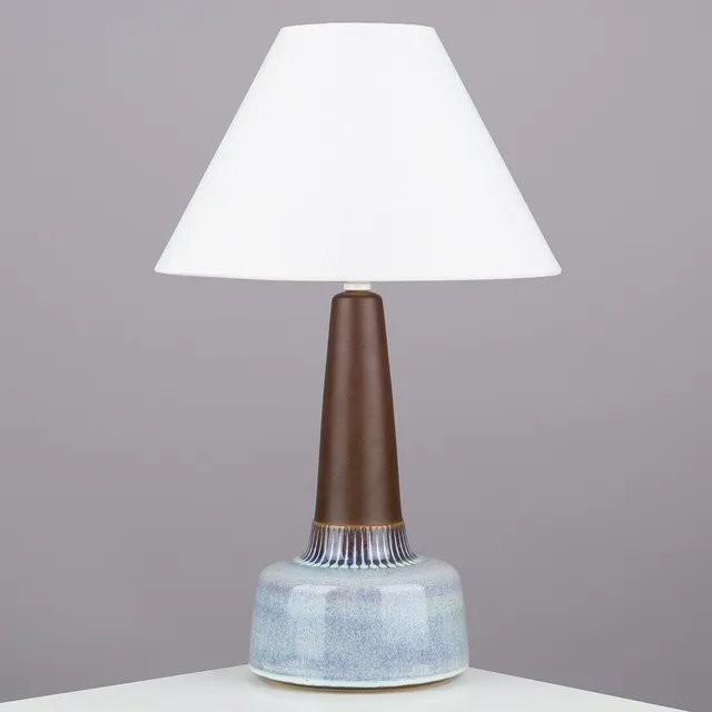 Table lamp in stoneware glazed in brown and light blue shades, Søholm, Bornholm, Denmark, 1950s/60s.