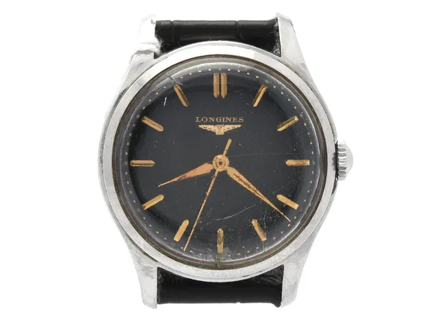 Armbandsur Longines Antimagnetic, Shock-absorber, manuell, plstgas, stål med läderarmband ej original, boett och glas repigt