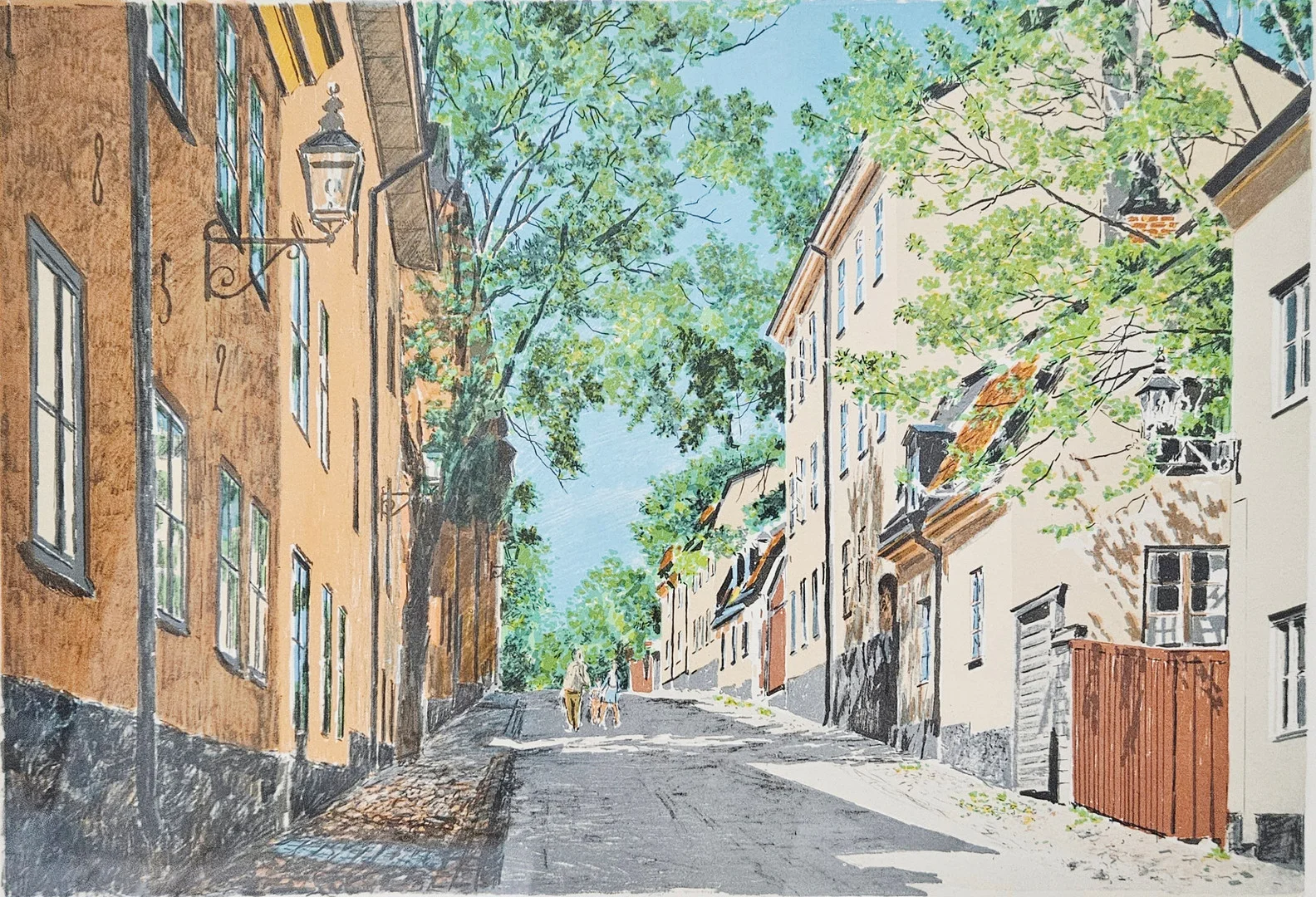 BRUNO KARLSSON. "Yttersta Tvärgränd". Färglitografi, signerad Bruno Karlsson, numrerad 154/360 och daterad -88. — Engravings & Prints — Auktionshuset Thörner & Ek