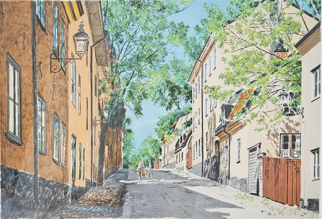 BRUNO KARLSSON. "Yttersta Tvärgränd". Färglitografi, signerad Bruno Karlsson, numrerad 154/360 och daterad -88.