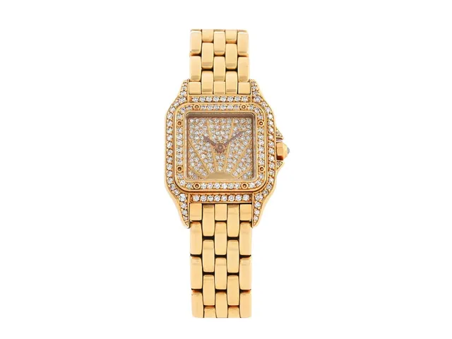 CARTIER, Panthère, Cal 66, Ref nr. WB3072B9, Boett nr. 86691912787, damur, 21,5 x 22 (30) mm, 18K guld, quartz, safirglas, diamanter på urtavla, diamantkrans (98 st. TW/VVS, ca 0,70 ctv), briljant på kronan, originallänk, viklås, längd 165 mm, totalvikt 68,8 gram, ca 2001, box (ej komplett).