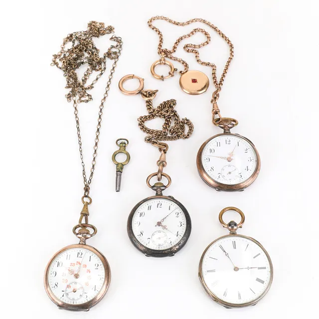 FICKUR, 4 stycken, silver, 800, klockkedjor.
